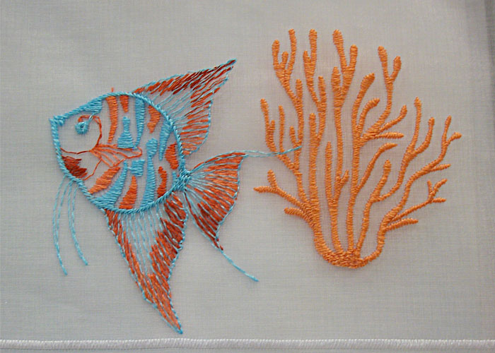 rideau lin motifs poissons