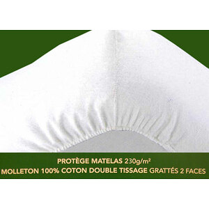 Protège matelas housse molleton 100% coton 230 g/m2 bonnet 30 cm pour lit  une ou deux personnes